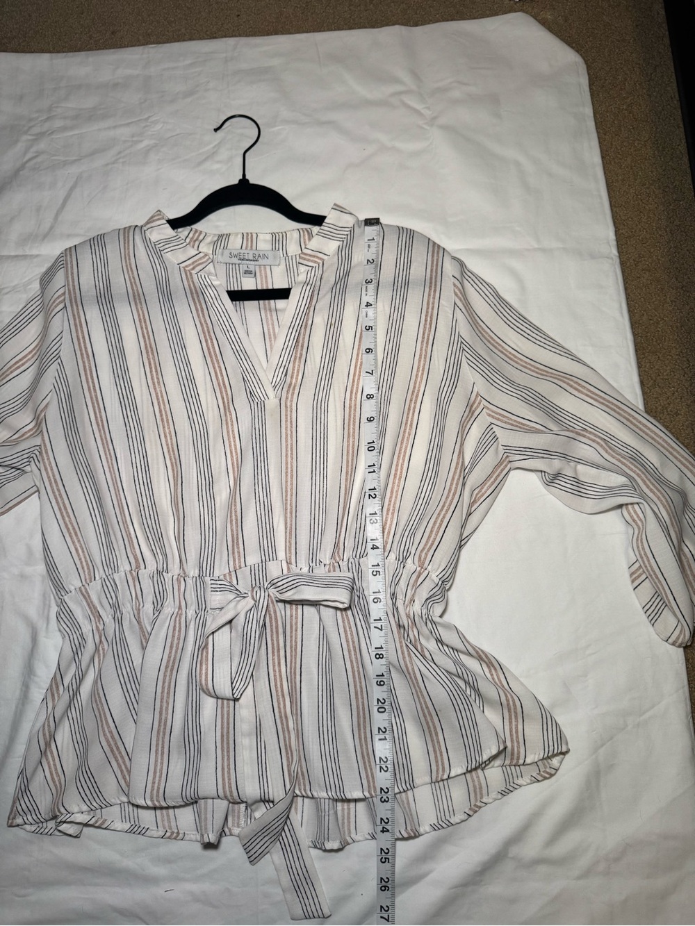 Sweet Rain Striped Peplum Blouse Size Large Drawstring Waist Boho - Picture 6 of 6